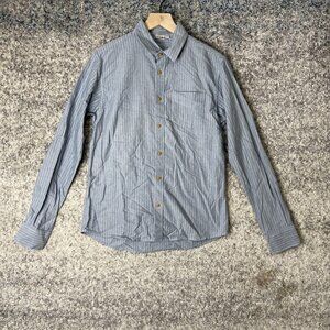 NSF Shirt Mens Small Blue Striped Button Down Long Sleeve 100% Cotton Casual